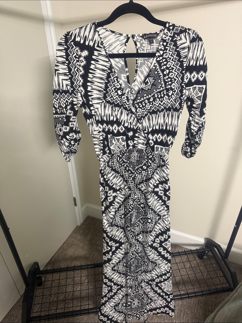 Express Black and White Geometric Maxi Wrap Dress